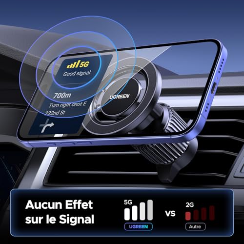 UGREEN Support Téléphone Voiture Magnétique pour MagSafe Porte Smartphone Voiture Aimanté Compatible avec iPhone 17 Pro Max Air 16 15 14 13 12 Galaxy S25 S24 Pixel 10 9 8 (Noir)