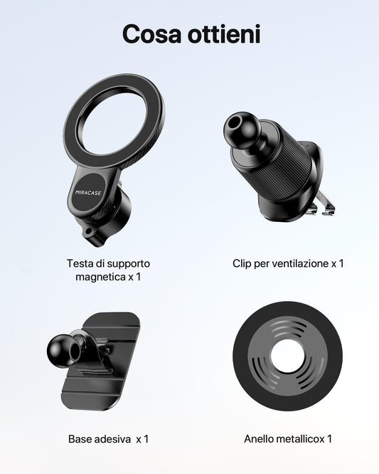 Miracase [2 en 1 Support Telephone Voiture pour Magsafe 2026 Super Magnétique 360°Rotation Aimant Telephone Voiture pour iPhone 17 16 15 14 13 12 Pro Max et