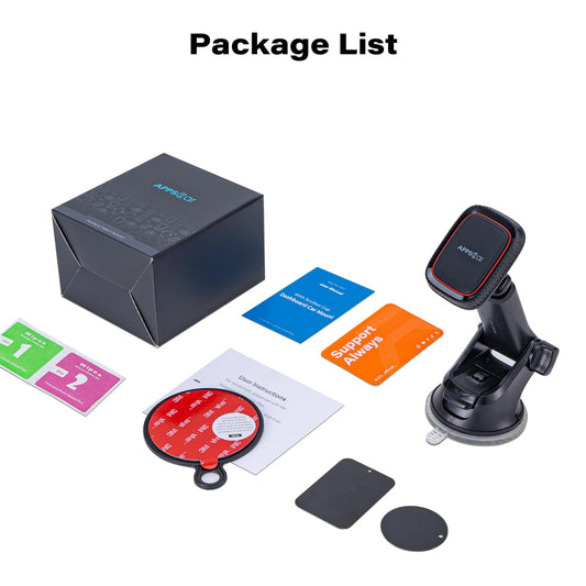 APPS2Car Support Téléphone Voiture Magnétique, pour Tableau Bord/Pare-Brise Support, Porte Téléphone Voiture avec Bras Télescopique Réglable, 6 Aimants Puissants pour Tous Les Téléphones Portables