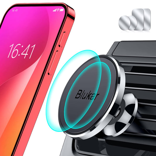Blukar Support Téléphone Voiture Magnétique, Porte Telephone Voiture Aimanté Grille Aération, Super Solide Facilité&d'installation&Aimant Puissant&360°Rotation pour iPhone 17/16/15& 4-6.7" Smartphone