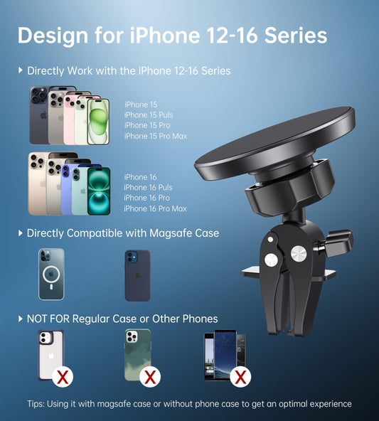 Support Telephone Voiture Magnetique, Rotation à 360 degrés - pour Voiture, Aimant Telephone Voiture, Support Téléphone Voiture Magnétique Compatible avec Mag-Safe et i-Phone 17, 16, 15, 14, 13, 12