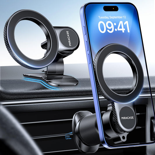 Miracase [2 en 1 Support Telephone Voiture pour Magsafe 2026 Super Magnétique 360°Rotation Aimant Telephone Voiture pour iPhone 17 16 15 14 13 12 Pro Max et